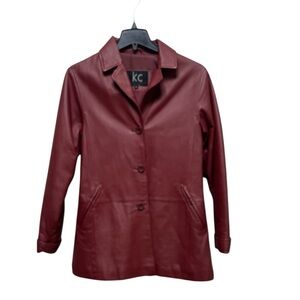 KC Collection Women's Burgundy Blazer Leather Button-Front Jacket Size M